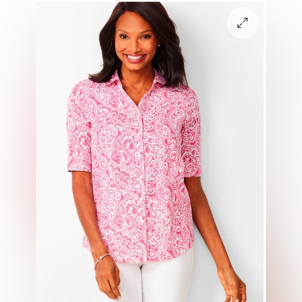 ❤️2/$15or3/$21❤️Talbots Pink/White Paisley  Button Down S/S Shirt, Size P12